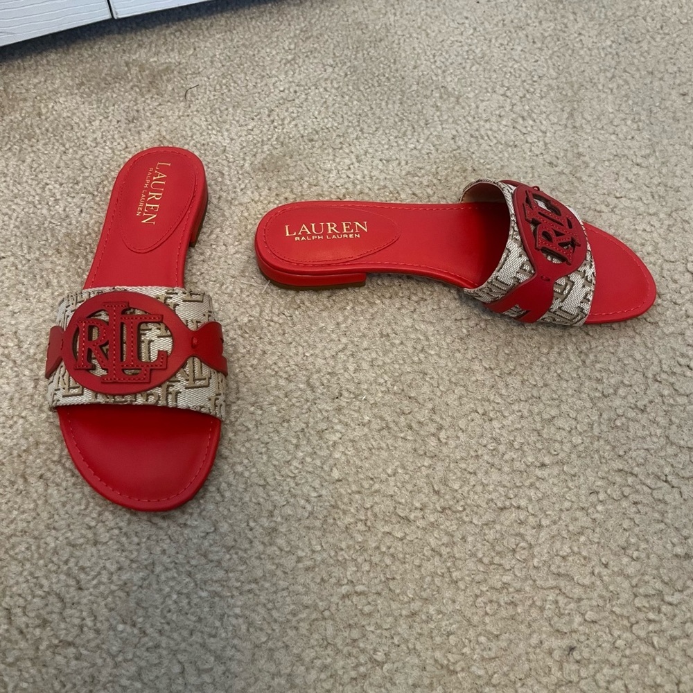 NWT Lauren Ralph Lauren Alegra Monogram Jacquard Slide Sandals size 6B​